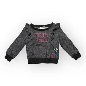 True Religion Girls size 2T Sparkle Ruffle Crewneck Sweatshirt Pullover Black